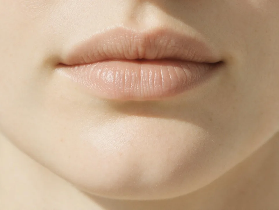 Close crop of relaxed neutral lips with the mouth closed