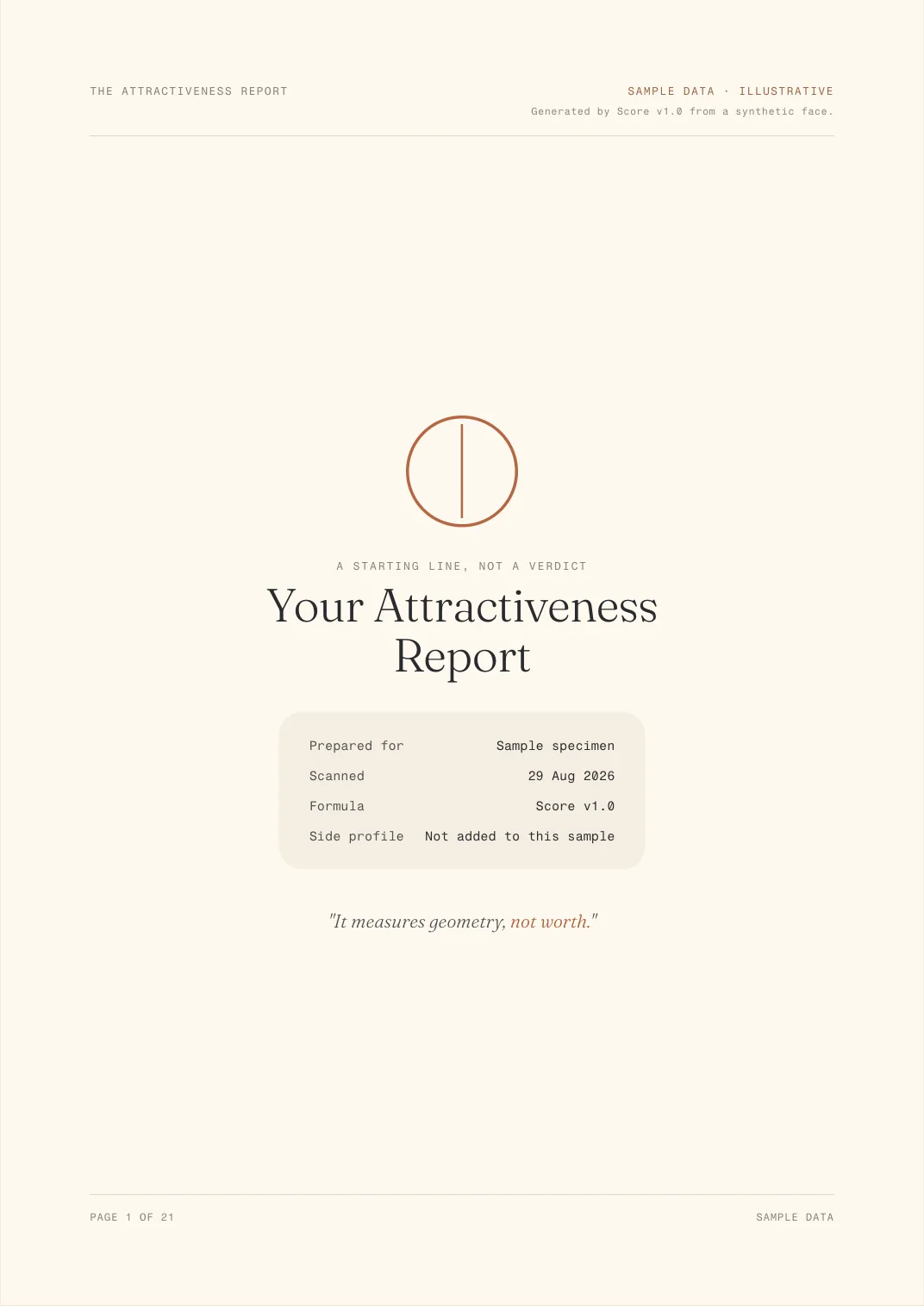 Cover page of a sample Attractiveness Report, labeled sample data and illustrative